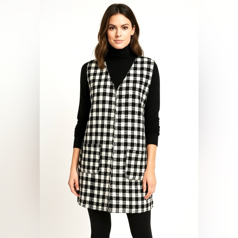 🧵 HANDMADE (by me!) Black and White Checkered Tweed Vest Dress M/L